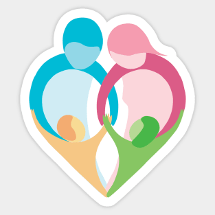 Heart shaped family logo. Mother, father, little boy and little girl Sticker